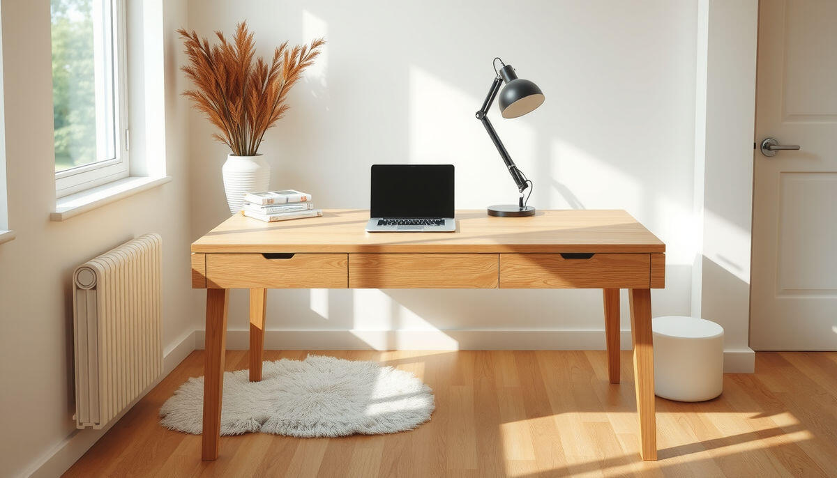 Jasne biurko dębowe - miejsce pracy