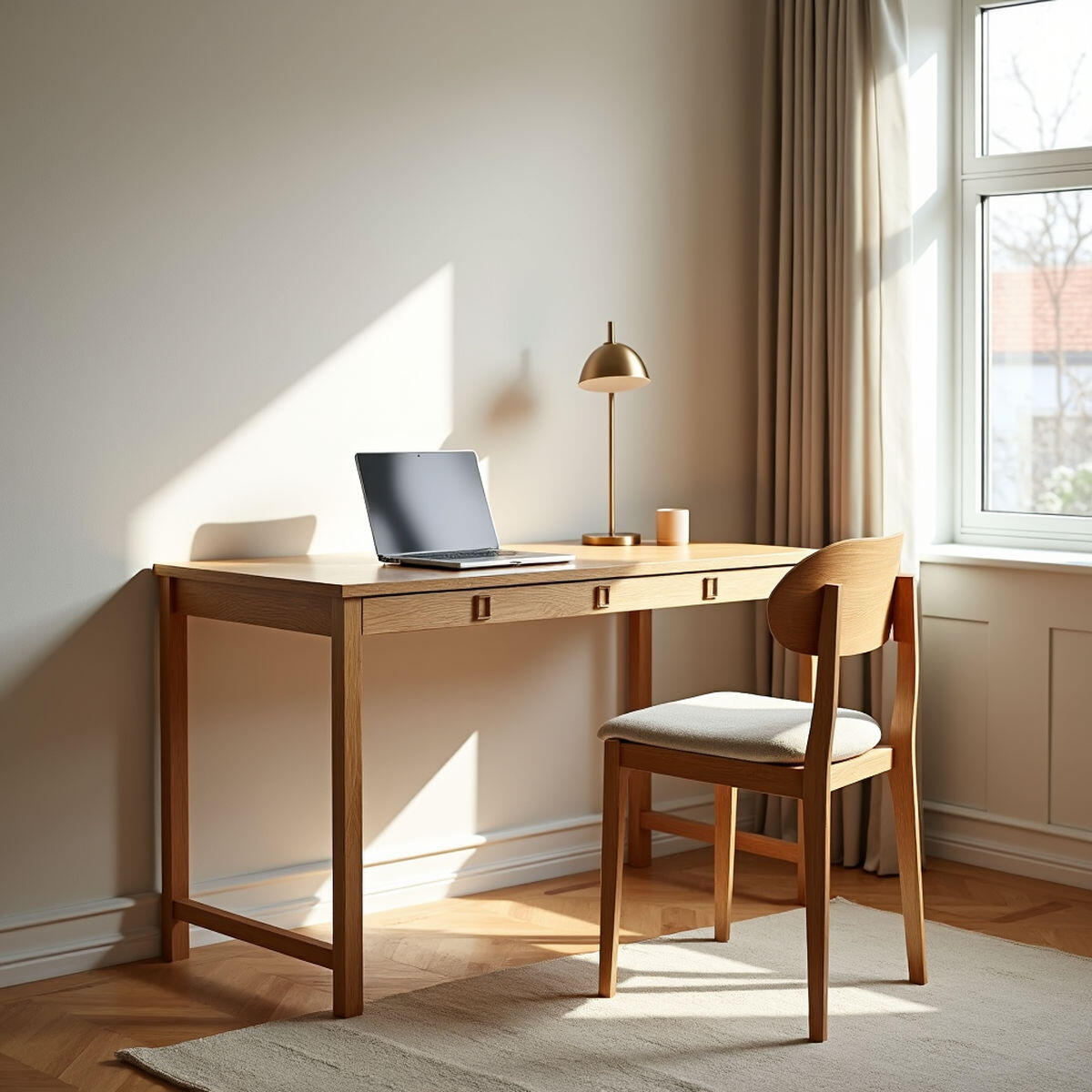 Jasne, dębowe, minimalistyczne biurko